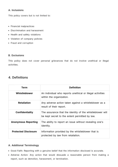 Free Whistleblower Policy and Protections Handbook HR Template to Edit Online