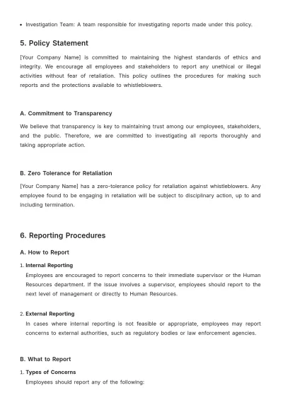 Free Whistleblower Policy and Protections Handbook HR Template to Edit Online