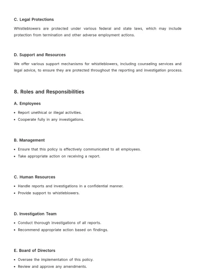 Free Whistleblower Policy and Protections Handbook HR Template to Edit Online