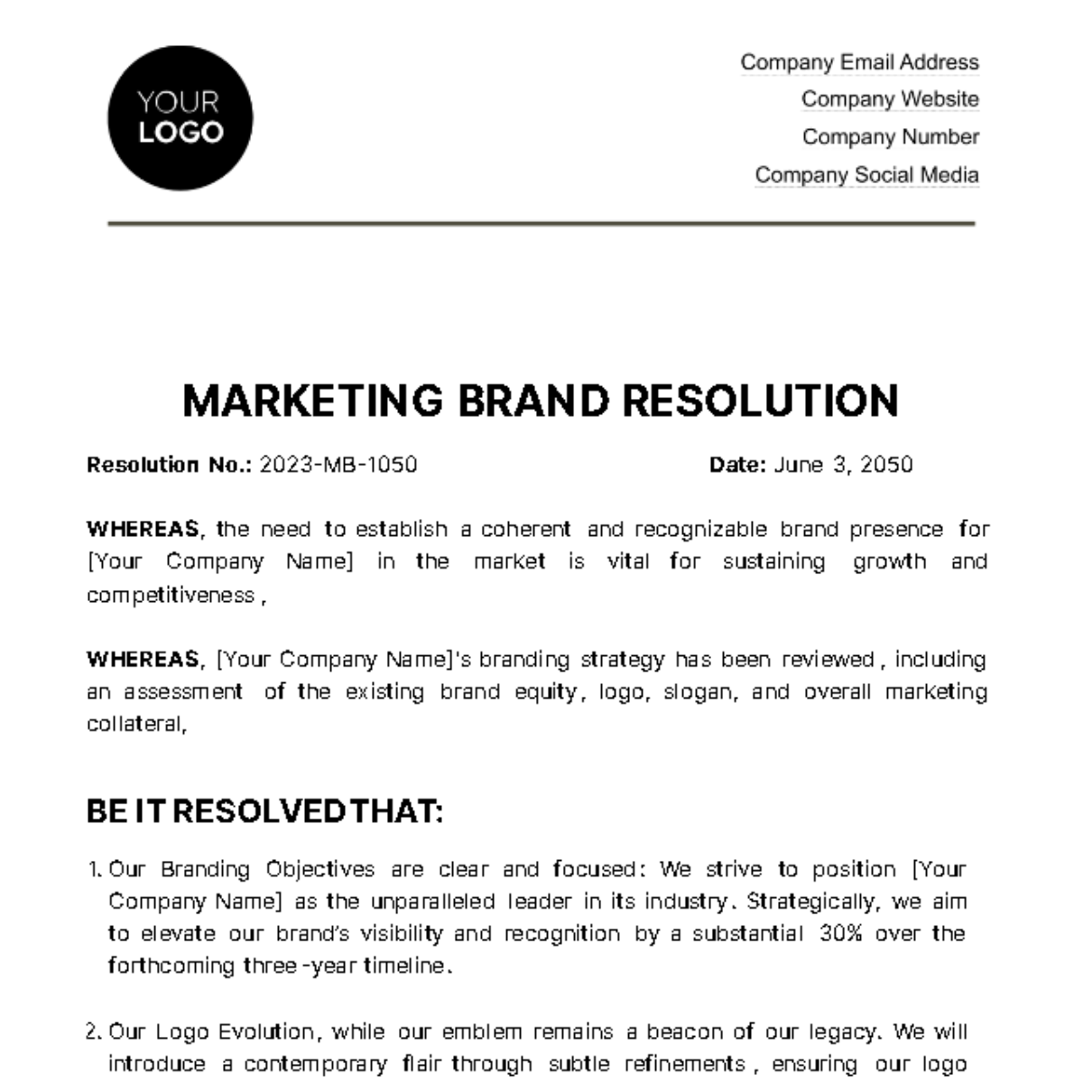Marketing Brand Resolution Template