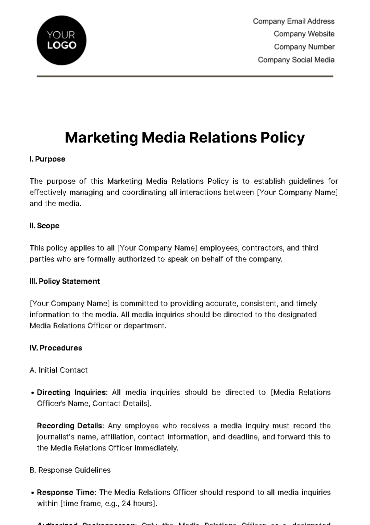 Marketing Media Relations Policy Template