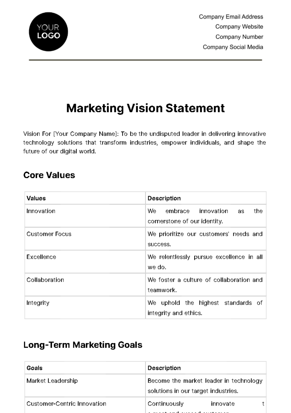 Marketing Vision Statement Template