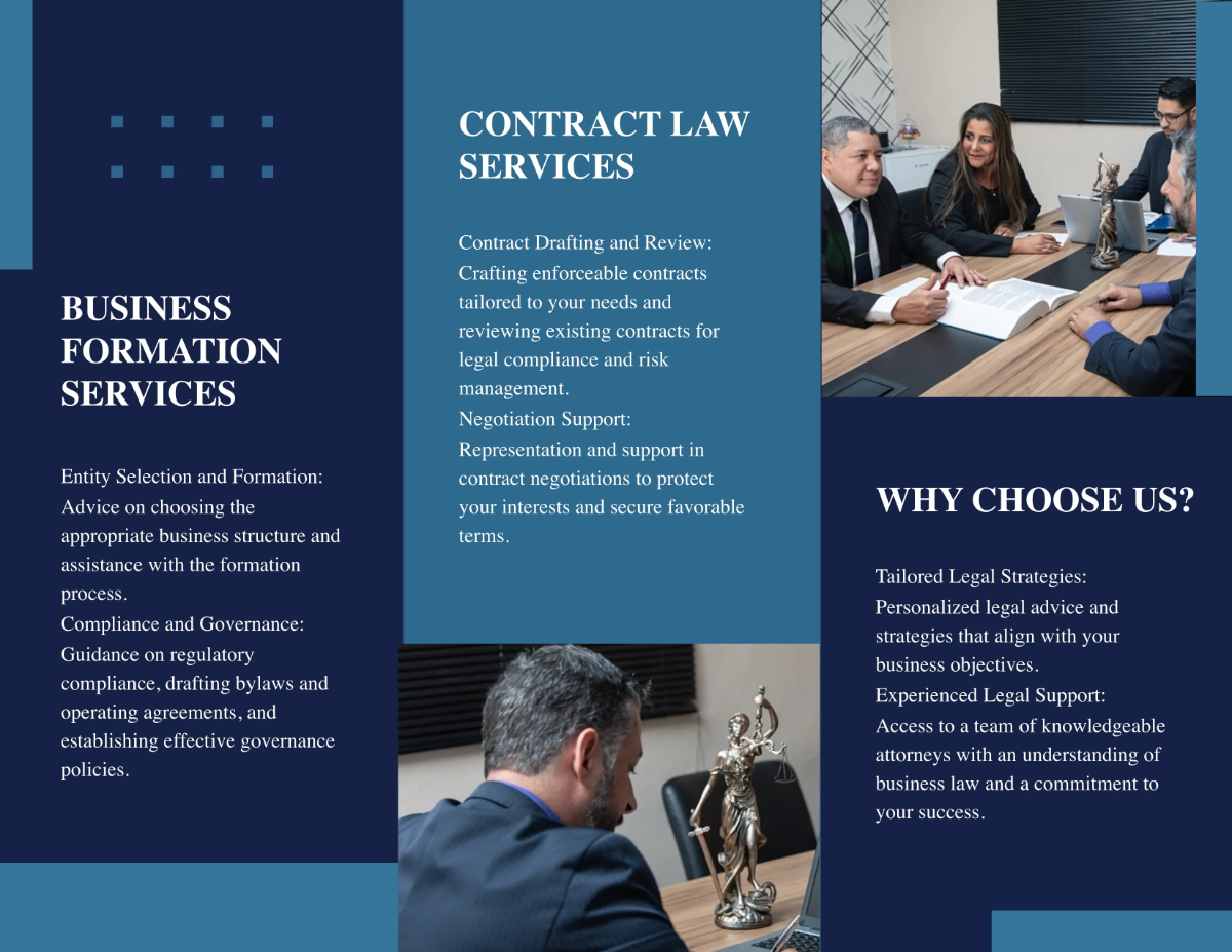 Free Business Formation and Contract Law Brochure Template to Edit Online