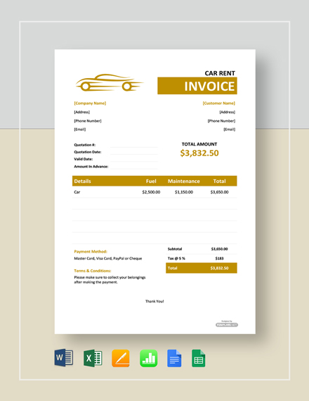 FREE Car Invoice Templates - PDF | Word (DOC) | Excel | PSD | Google ...