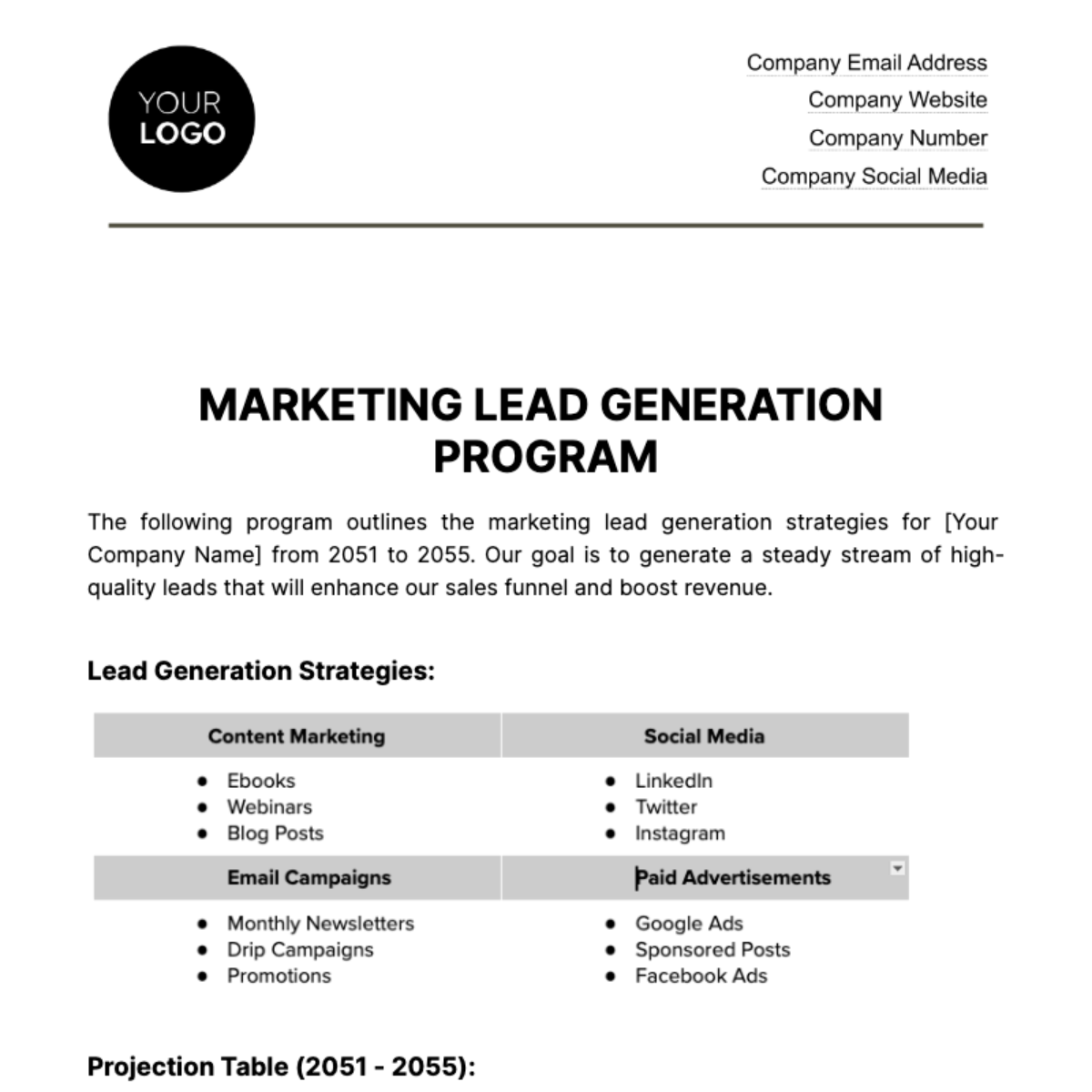 Marketing Lead Generation Program Template