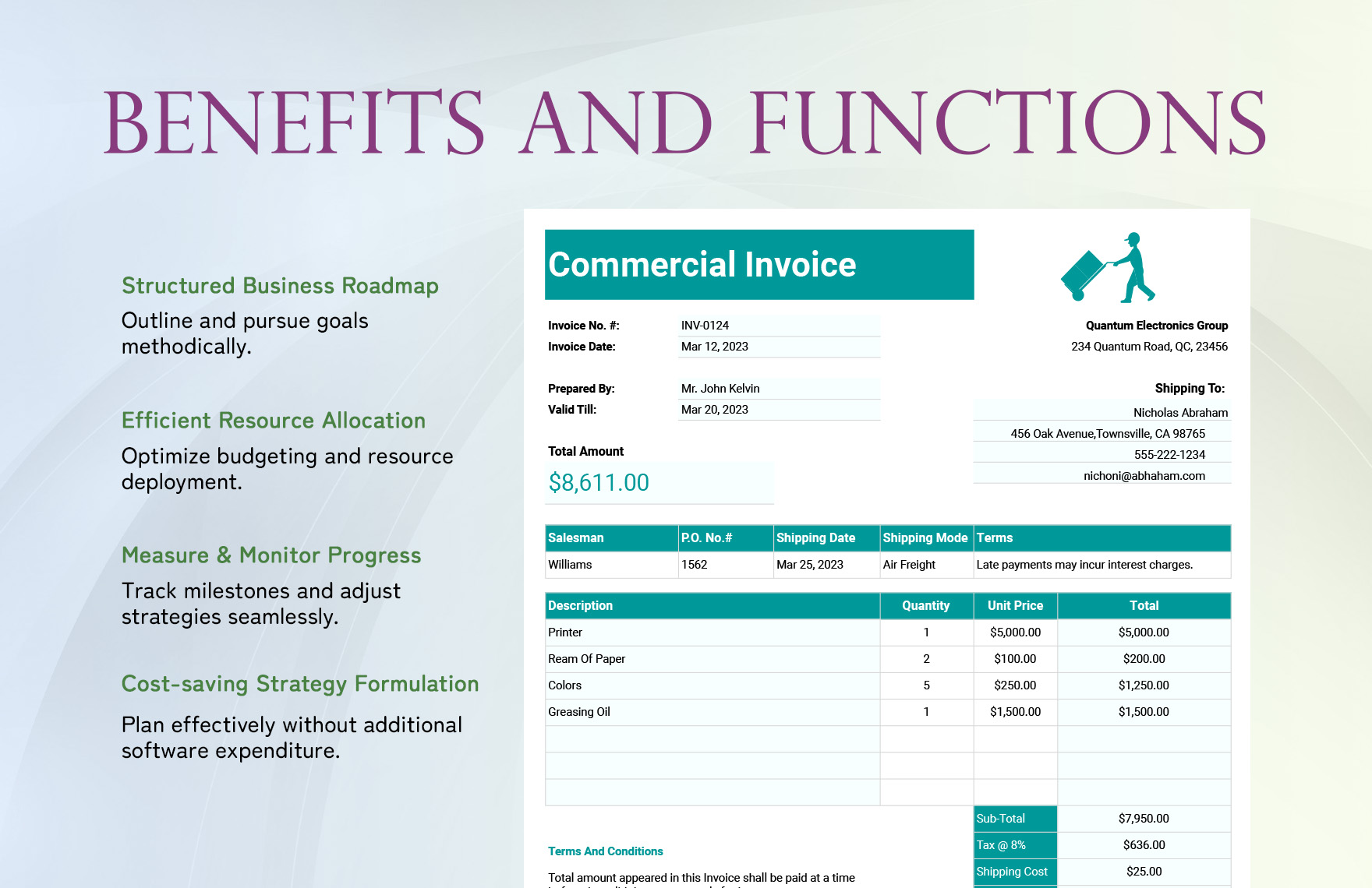 Printable Commercial Invoice Template