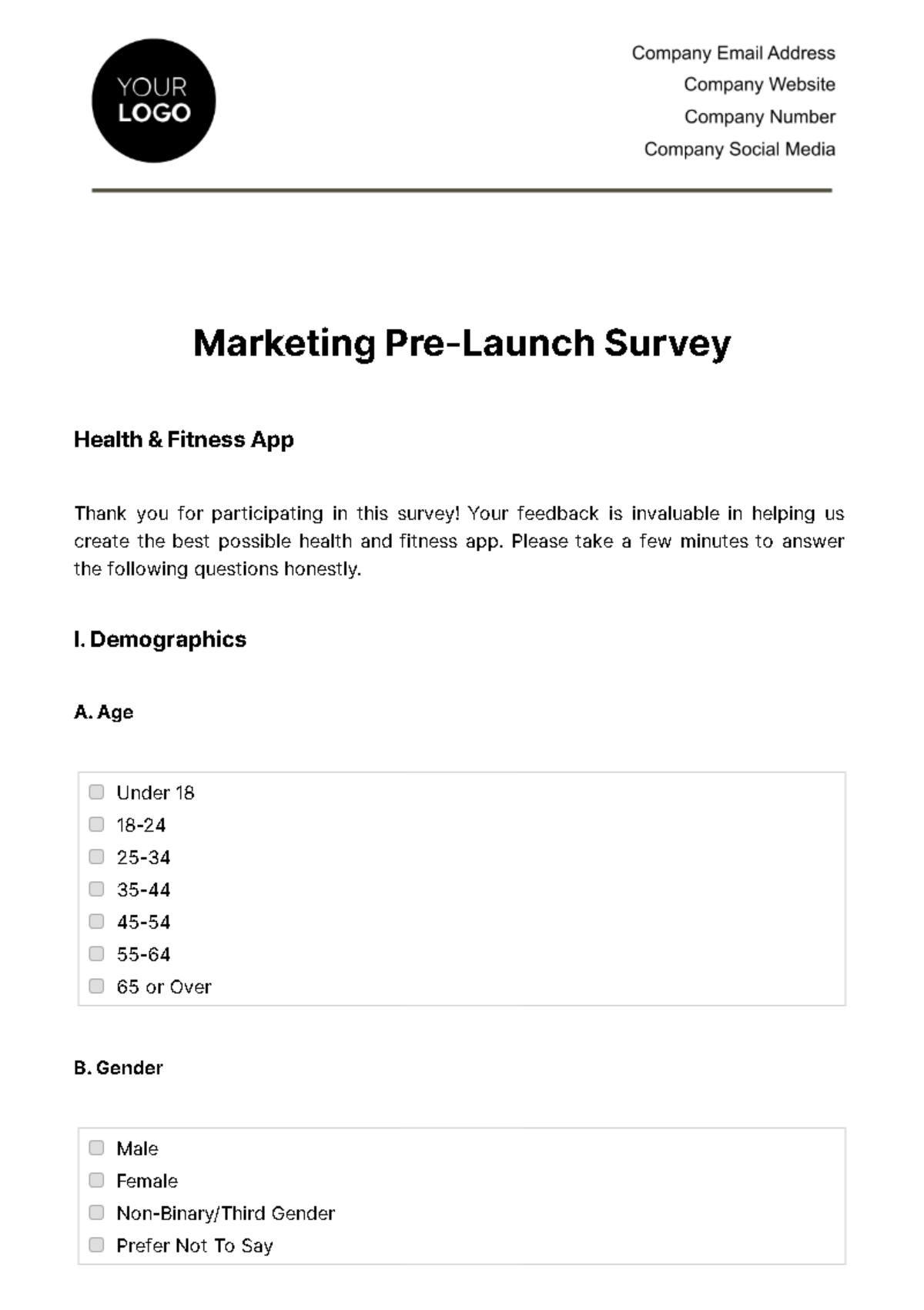 Marketing Pre-launch Survey Template