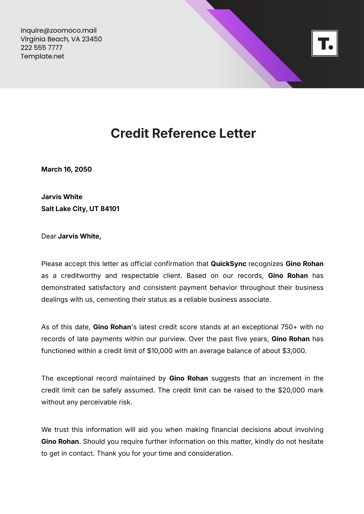 Credit Reference Letter Template - Edit Online & Download