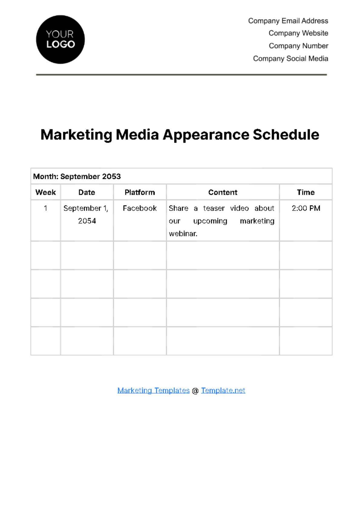 Marketing Media Appearance Schedule Template