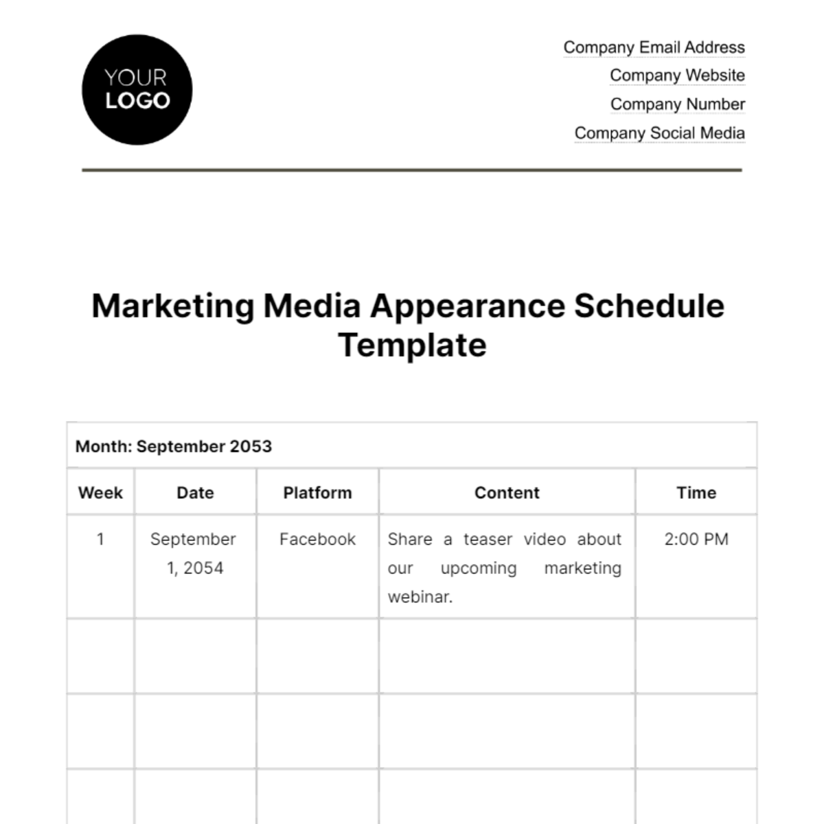 Marketing Media Appearance Schedule Template