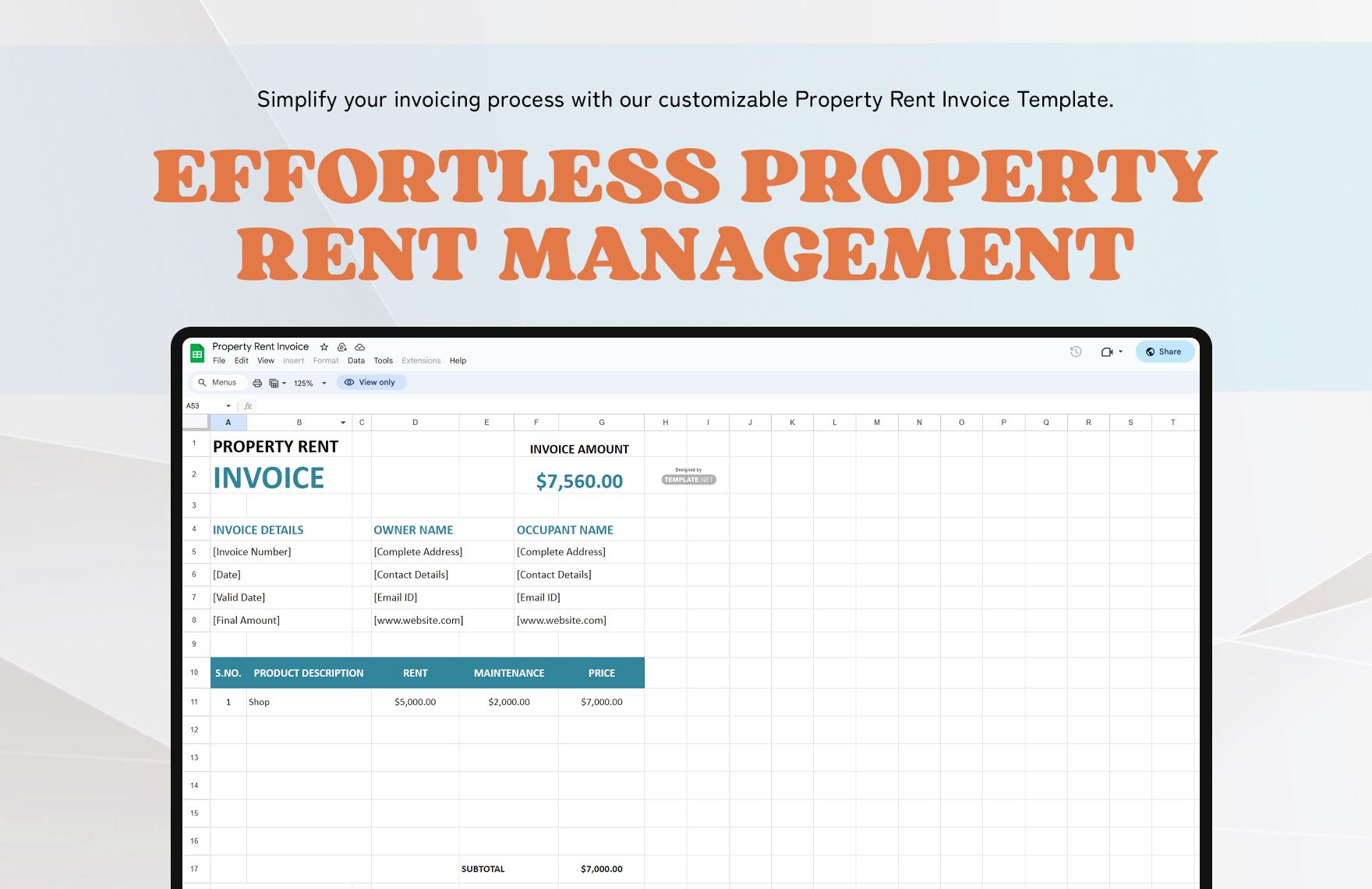 Property Rent Invoice Template