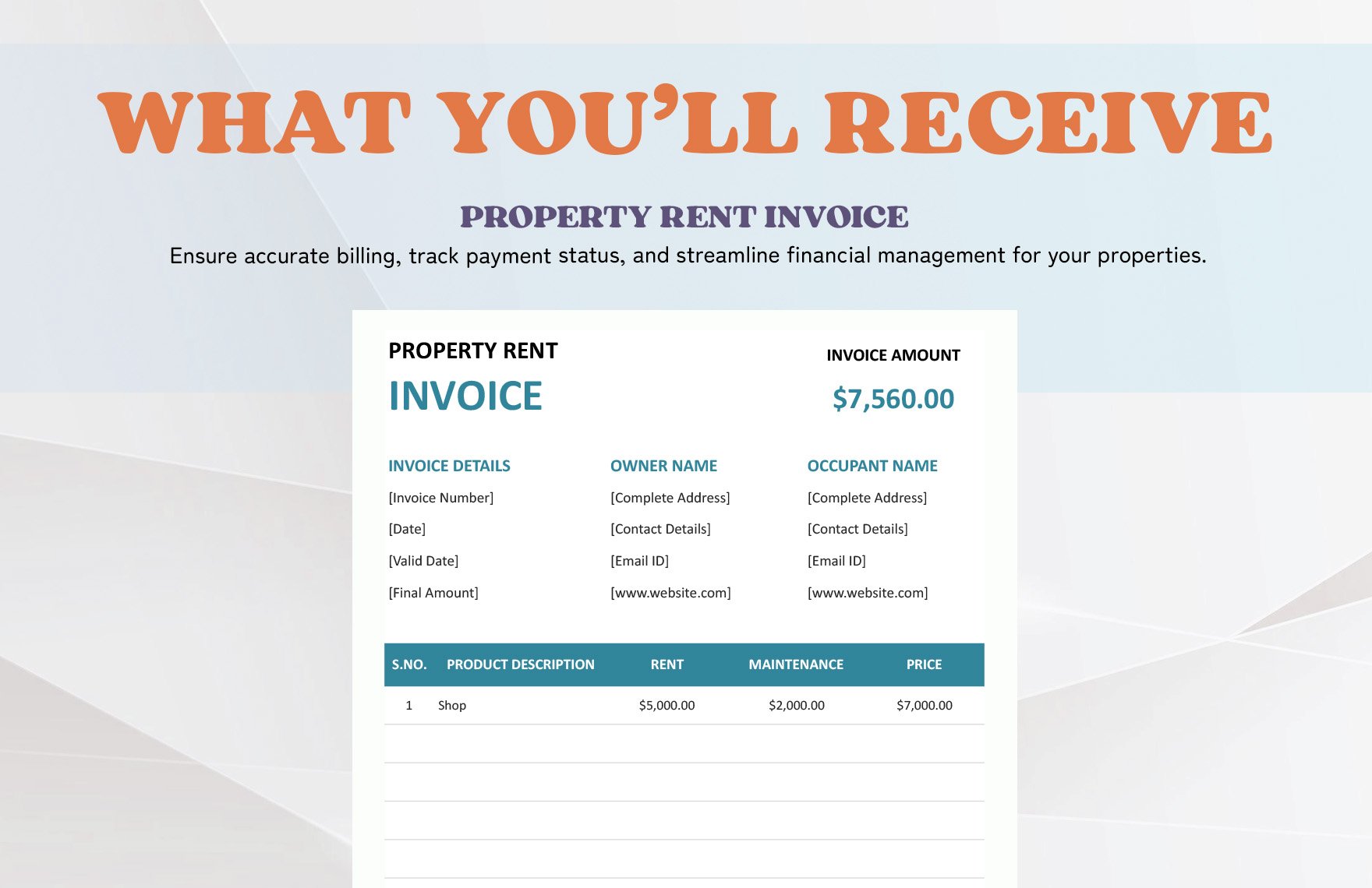 Property Rent Invoice Template