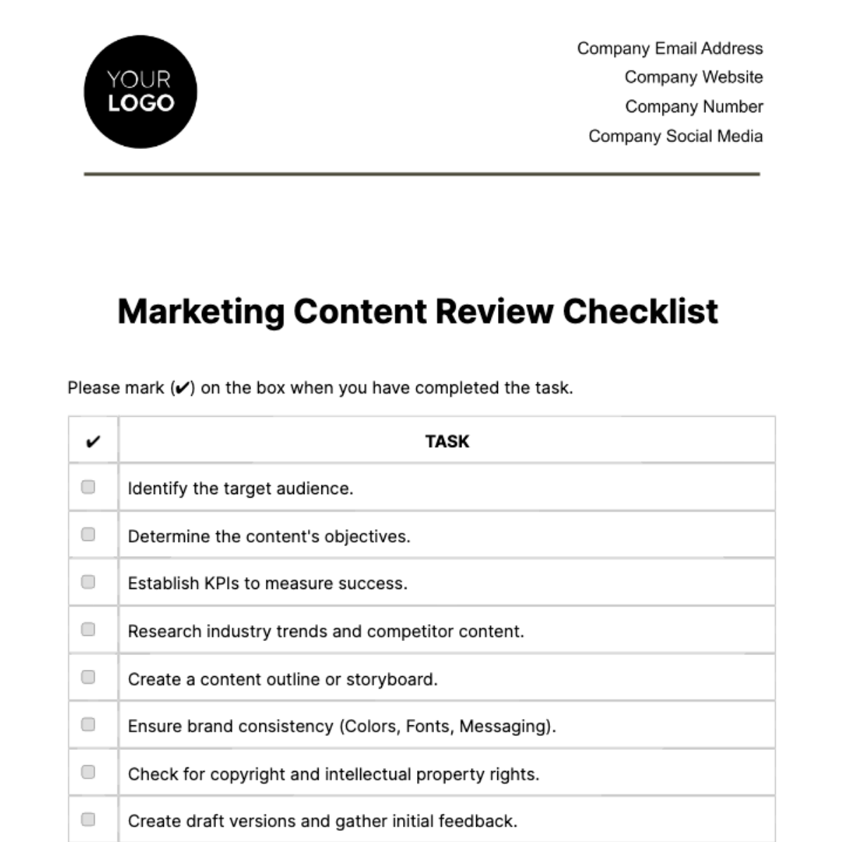 Marketing Content Review Checklist Template - Edit Online & Download