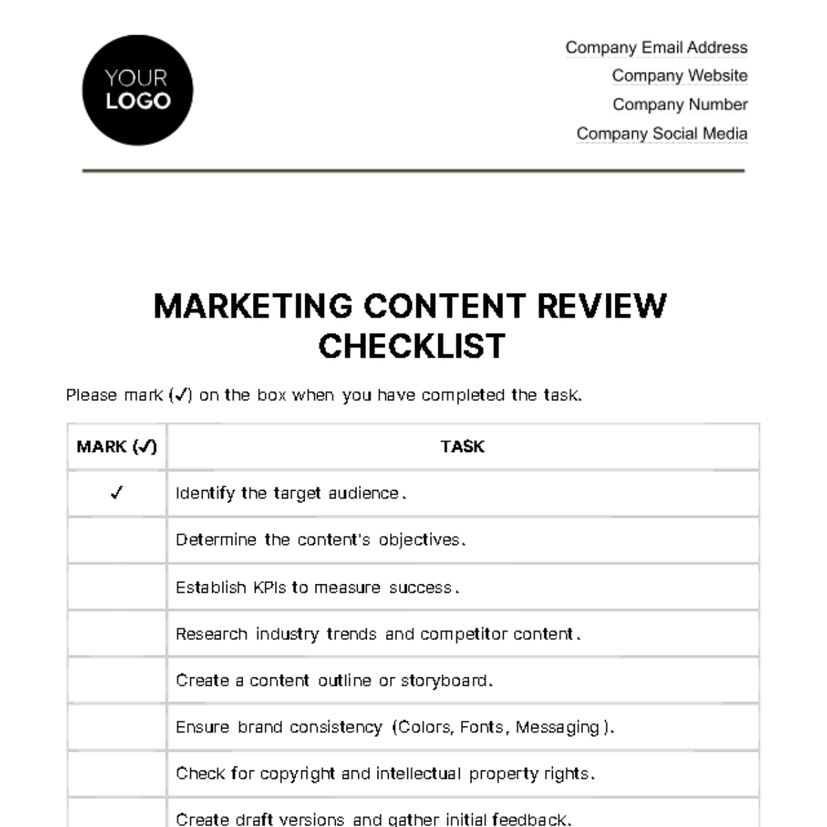 Marketing Content Review Checklist Template