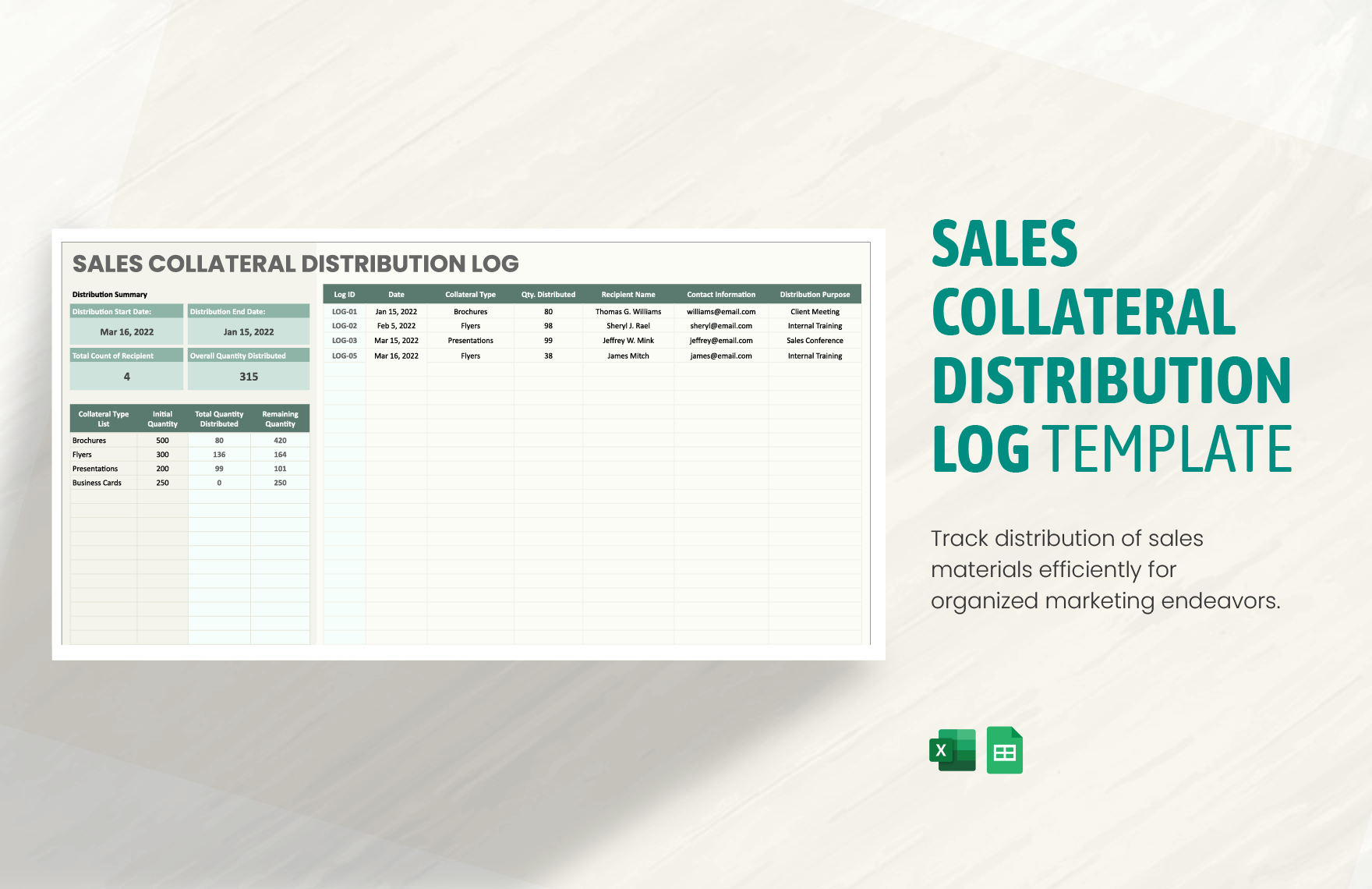 Sales Collateral Distribution Log Template