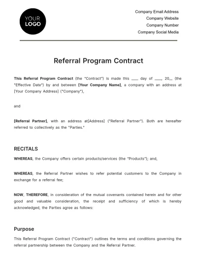 Free Referral Program Contract HR Template to Edit Online