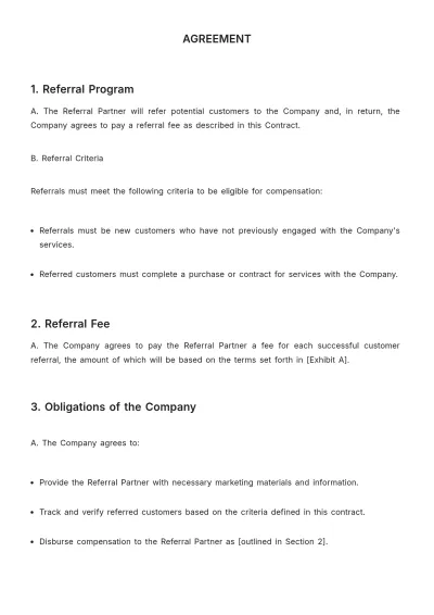 Free Referral Program Contract HR Template to Edit Online