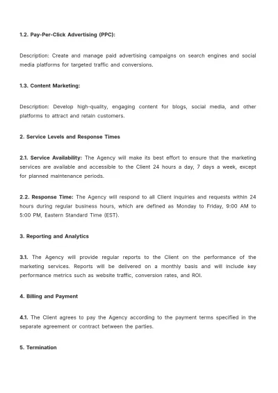 Free Marketing Agency SLA Template to Edit Online
