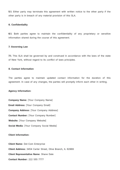 Free Marketing Agency SLA Template to Edit Online