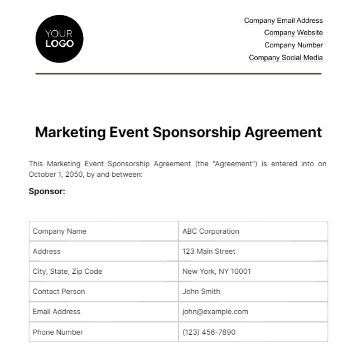 Marketing Event Sponsorship Agreement Template
