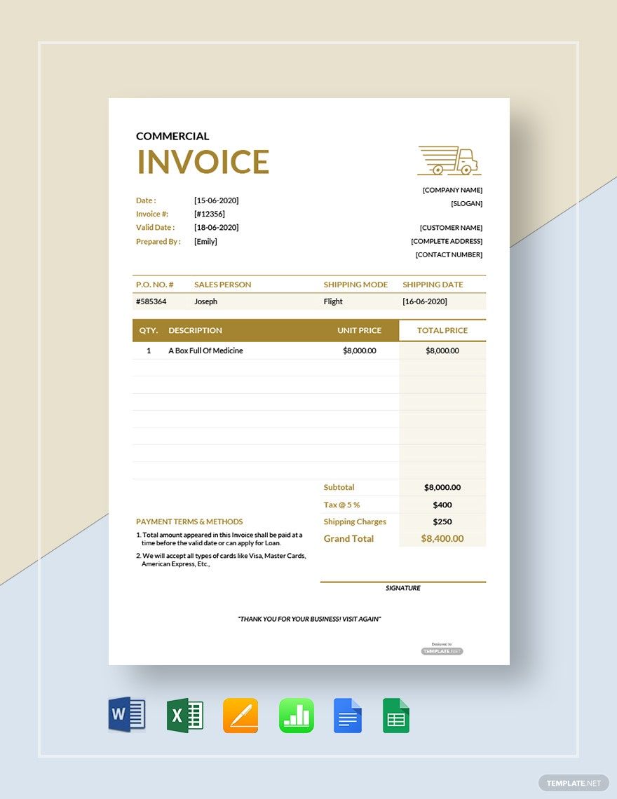 Simple Commercial Invoice Template