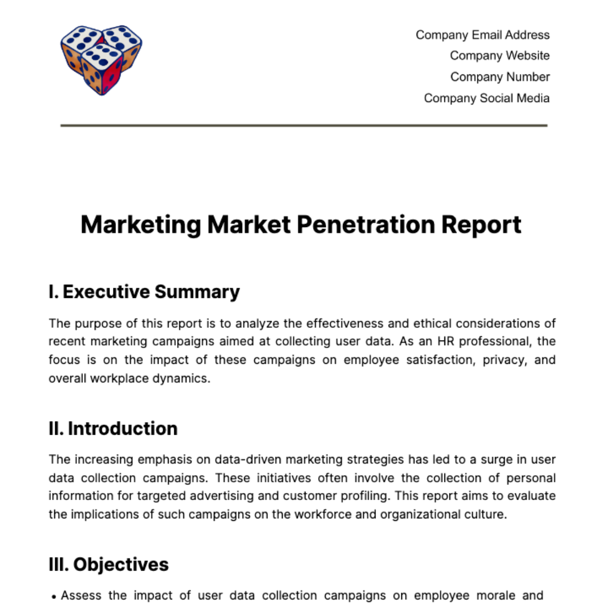 Marketing Market Penetration Report Template