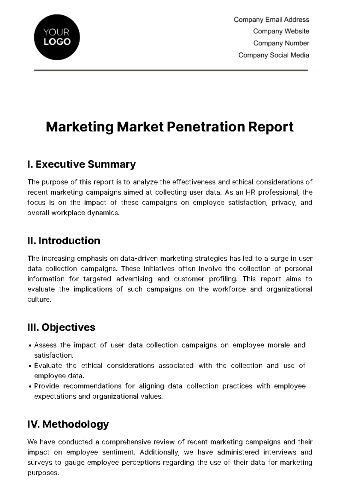 Marketing Market Penetration Report Template