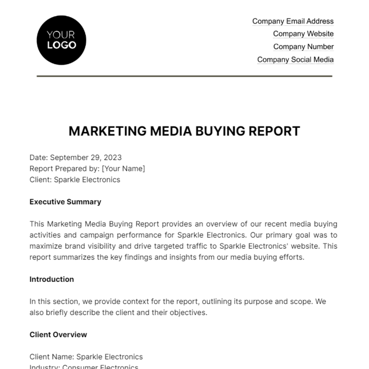 Marketing Media Buying Report Template