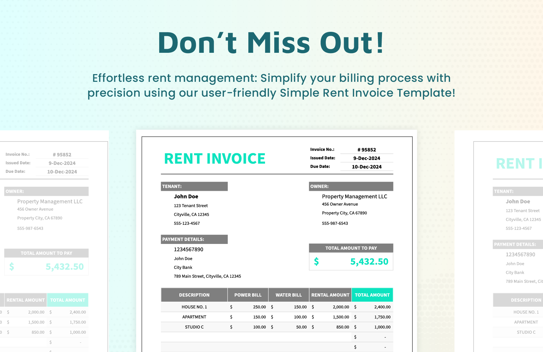 Simple Rent Invoice Template