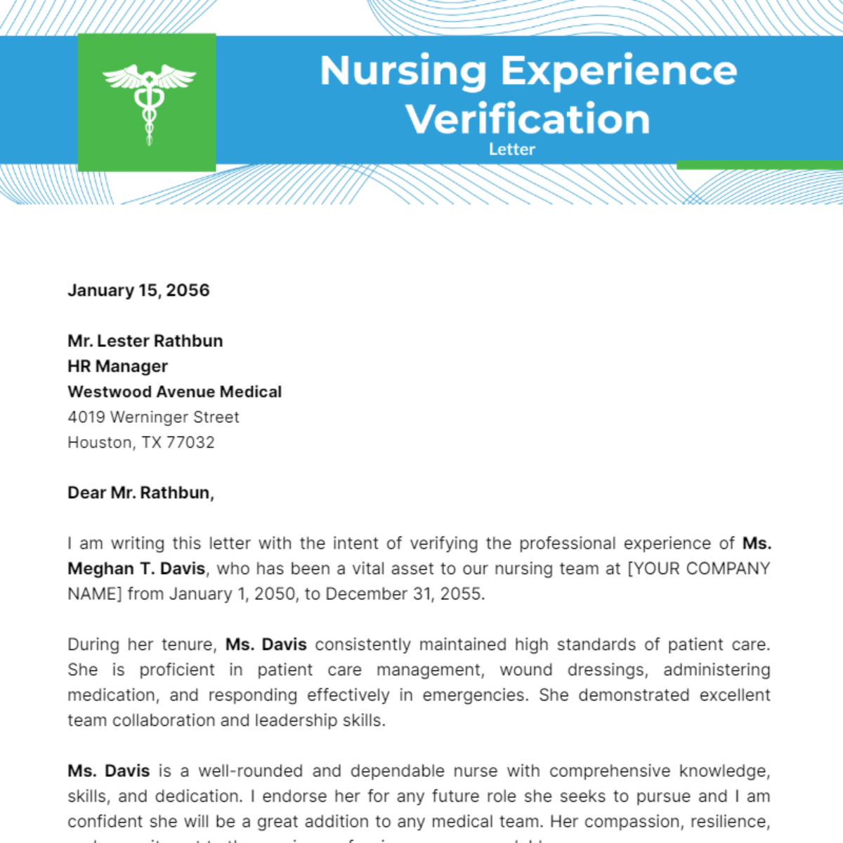 Nursing Experience Verification Letter Template - Edit Online & Download