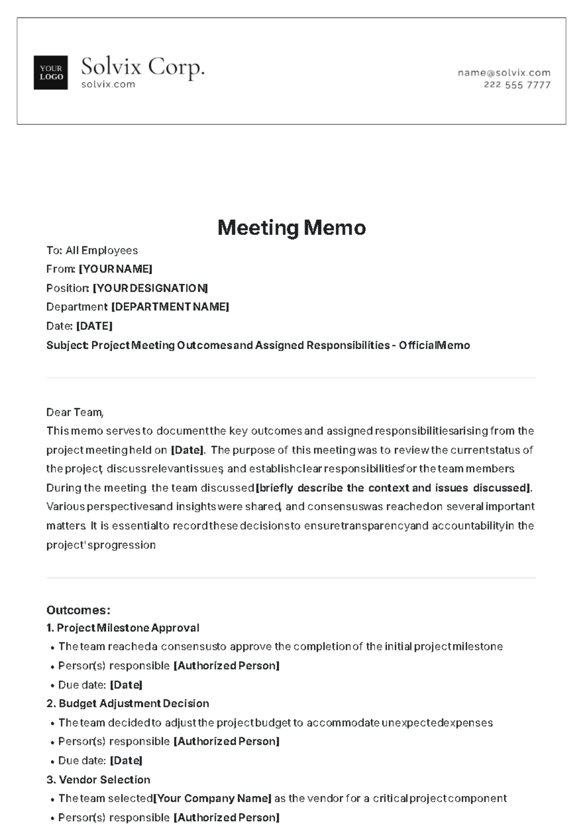 Aesthetic Meeting Memo Template - Edit Online & Download