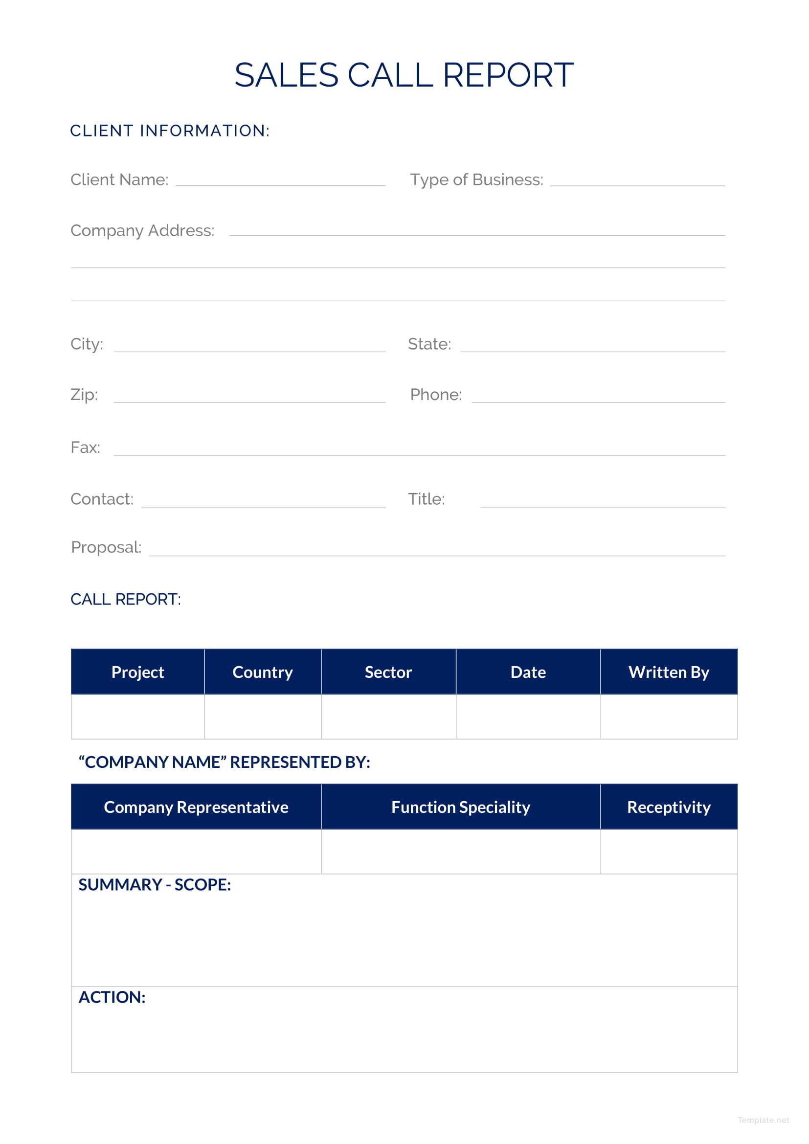 Free Sales Call Report Template Printable Templates