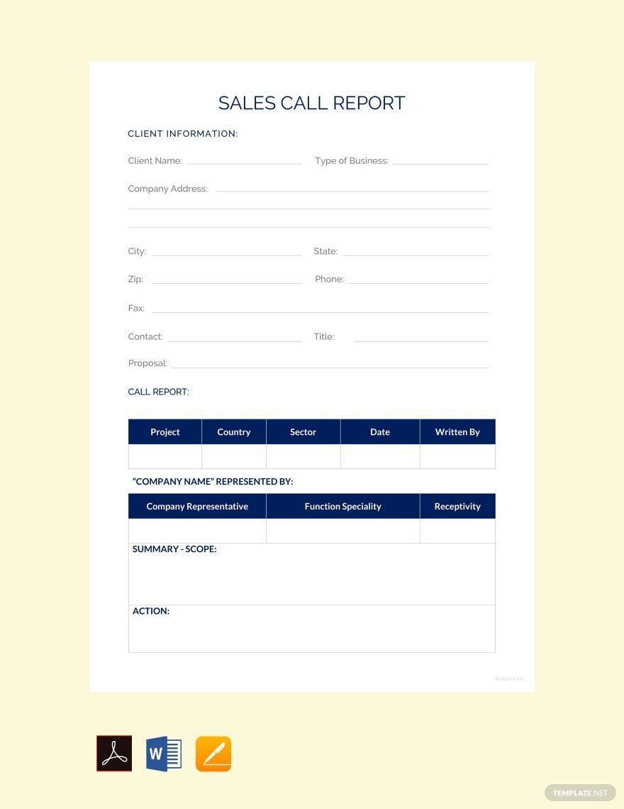 Sample Sales Call Report Template