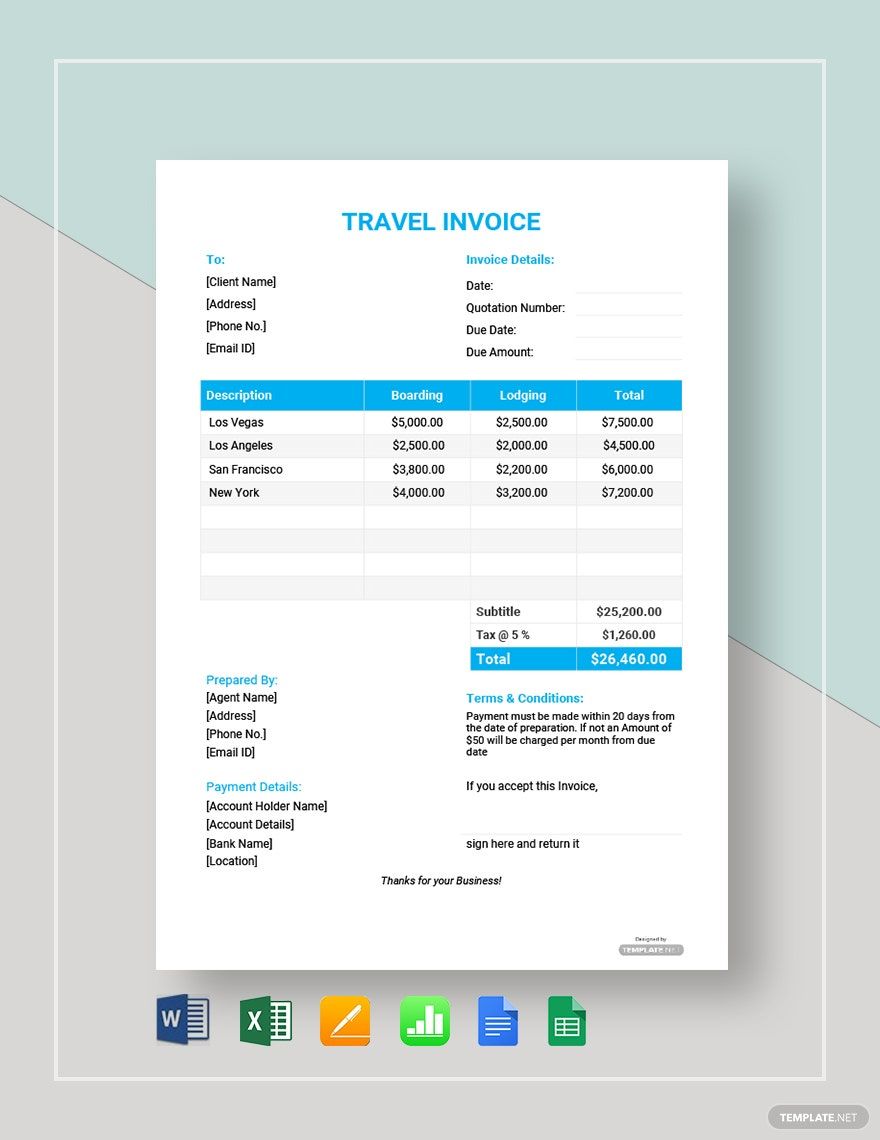 Free Travel Invoice Format Template