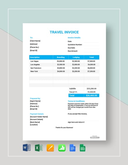 global business travel invoice