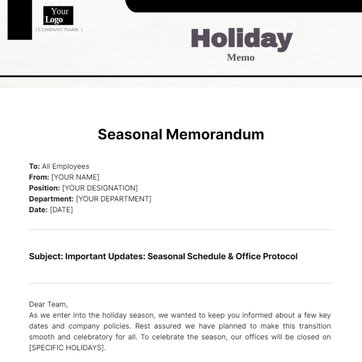 Holiday Memo Template