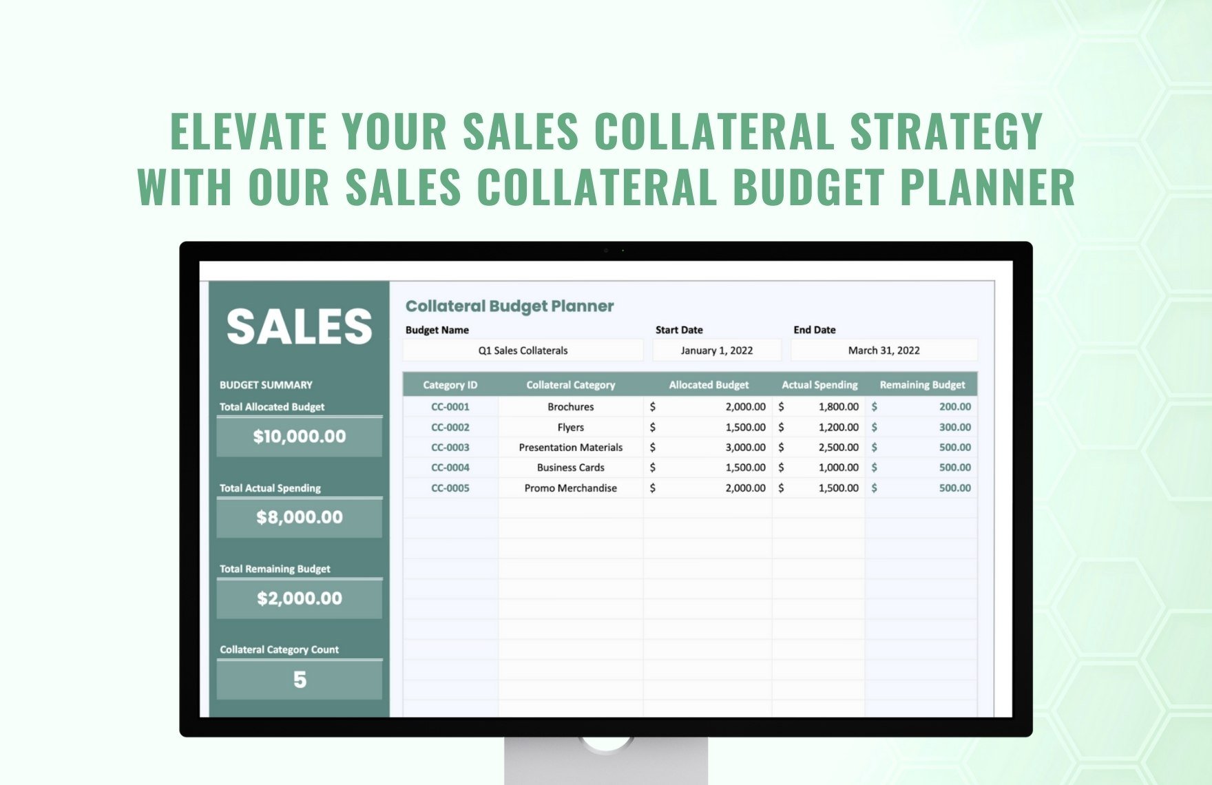 Sales Collateral Budget Planner Template