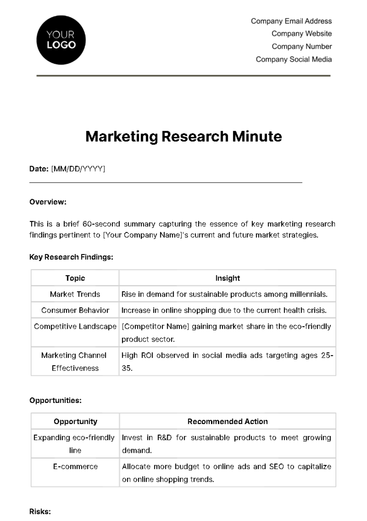 Marketing Research Minute Template