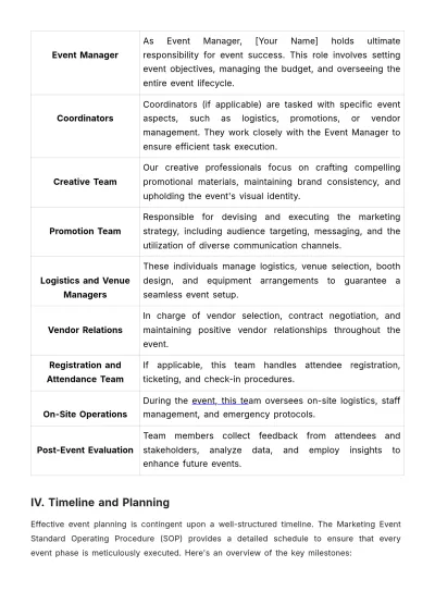Free Marketing Event SOP Template to Edit Online