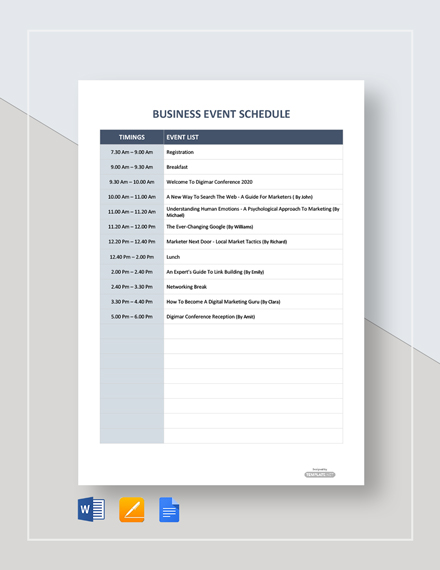 FREE Event Schedule Word - Template Download | Template.net