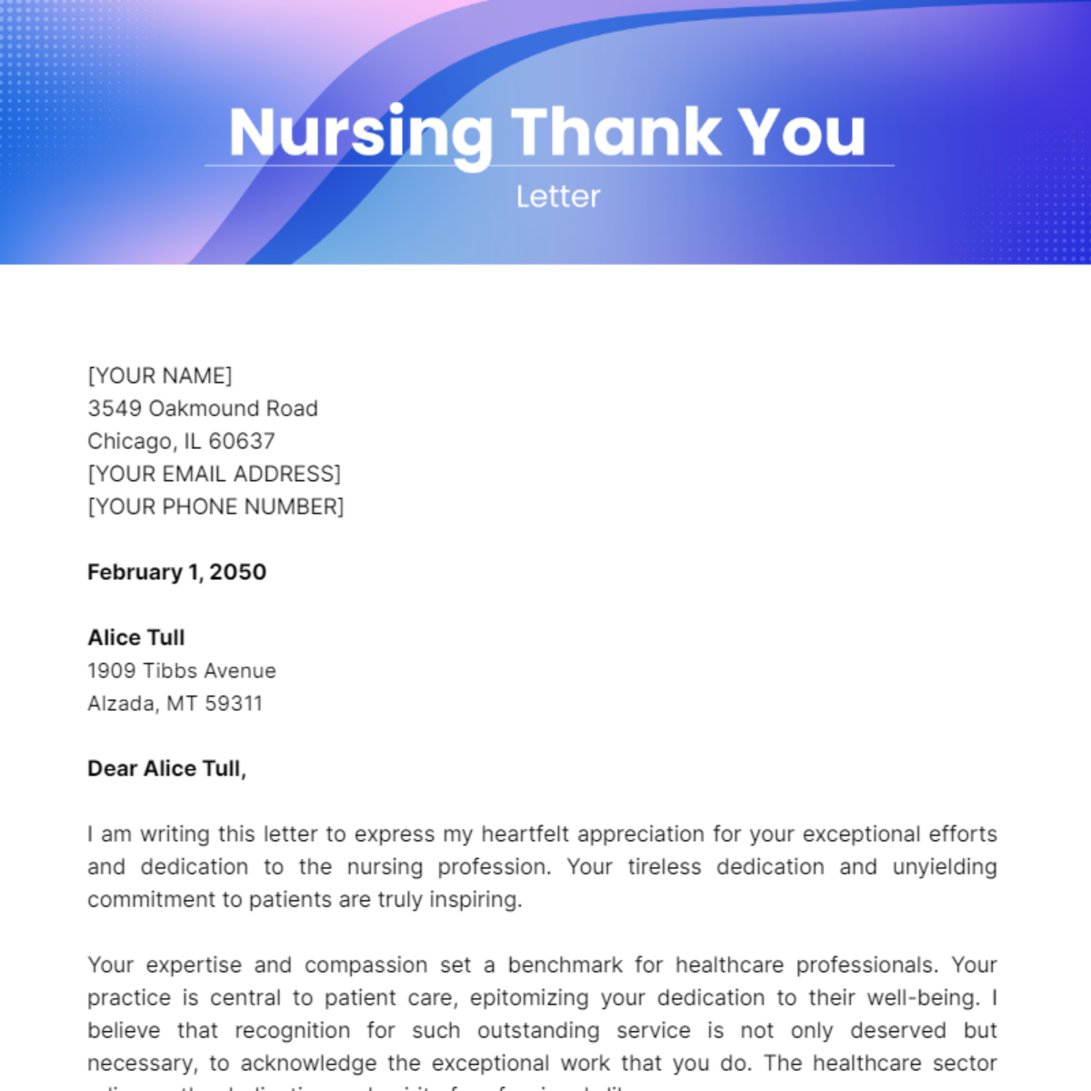 Nursing Thank You Letter Template Edit Online And Download Example