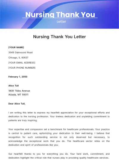 Free Nursing Thank You Letter Template to Edit Online