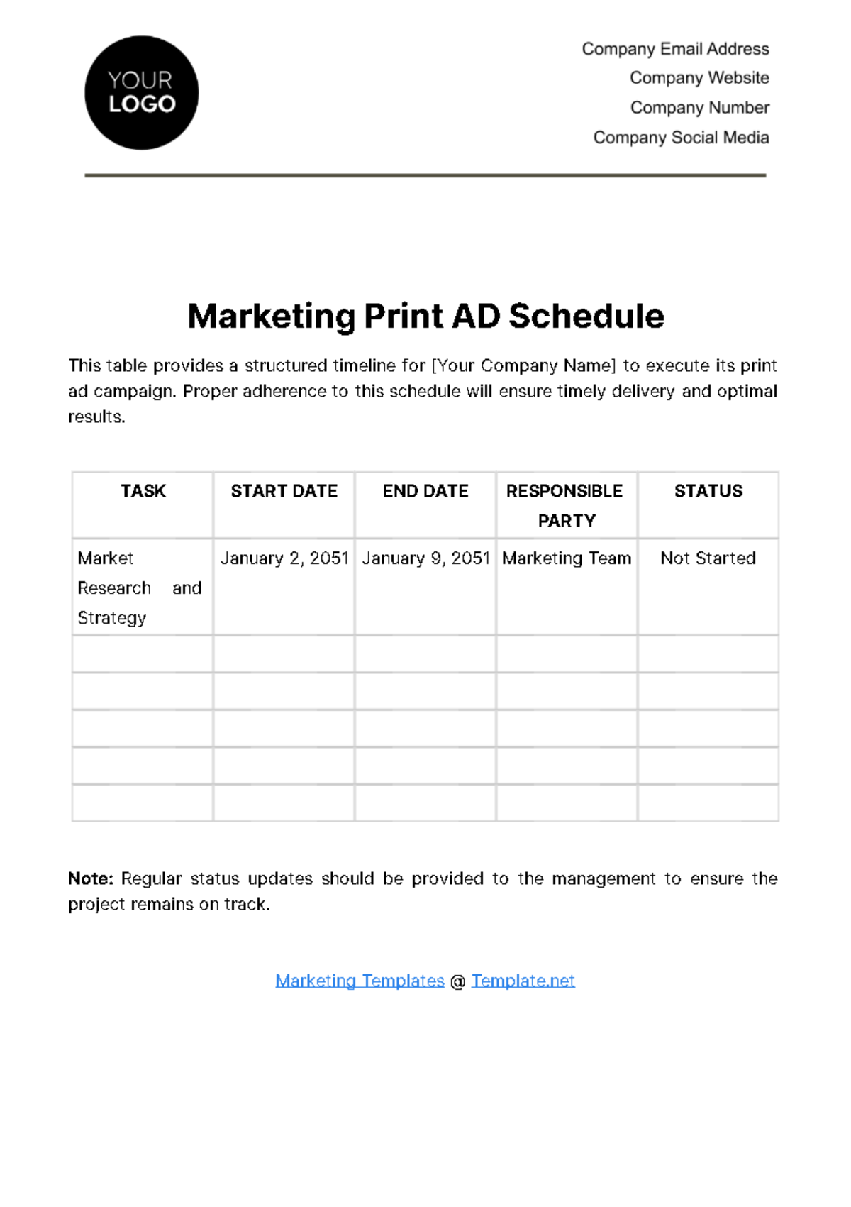 Marketing Print Ad Schedule Template