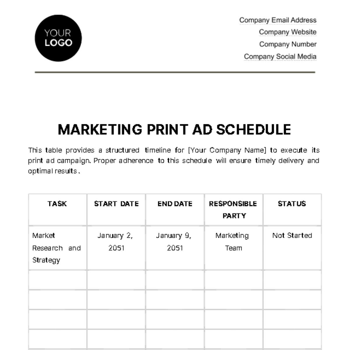 Marketing Print Ad Schedule Template