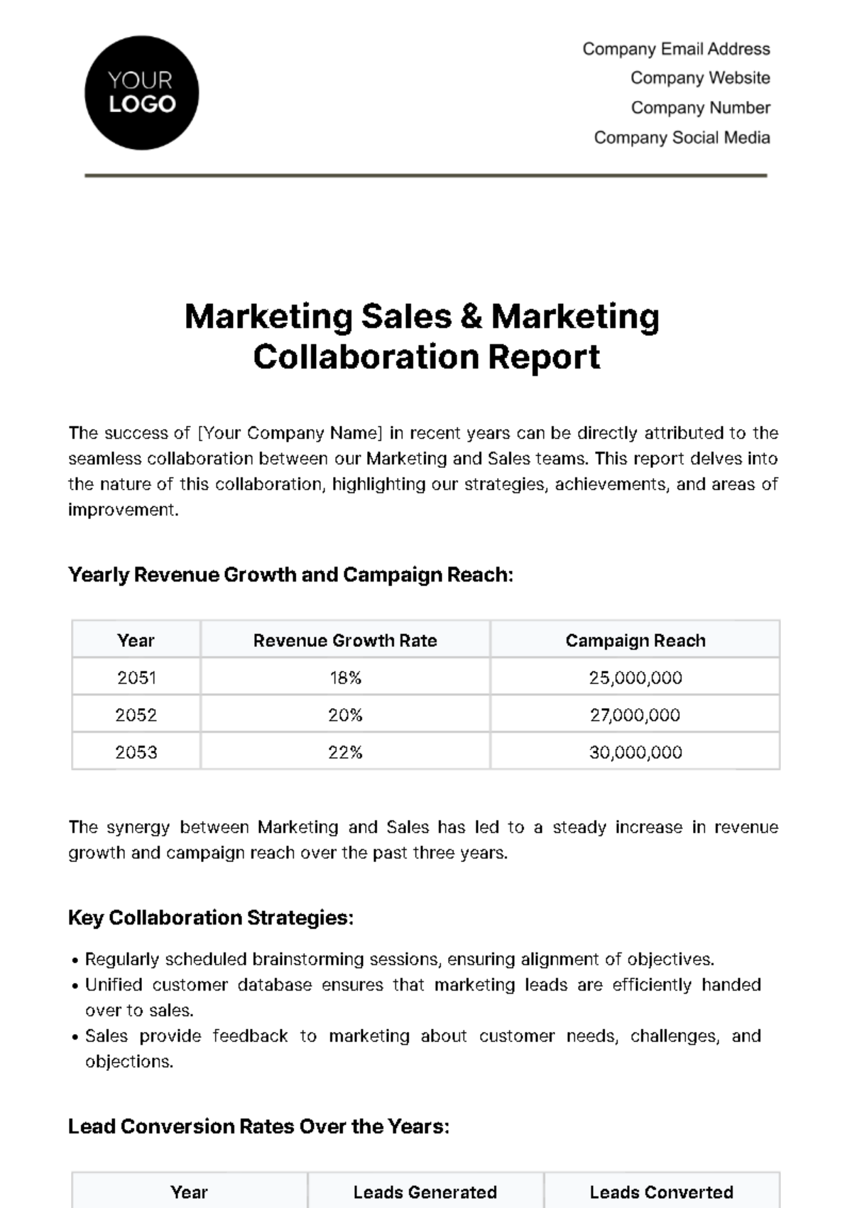 Free Marketing Sales & Marketing Collaboration Report Template