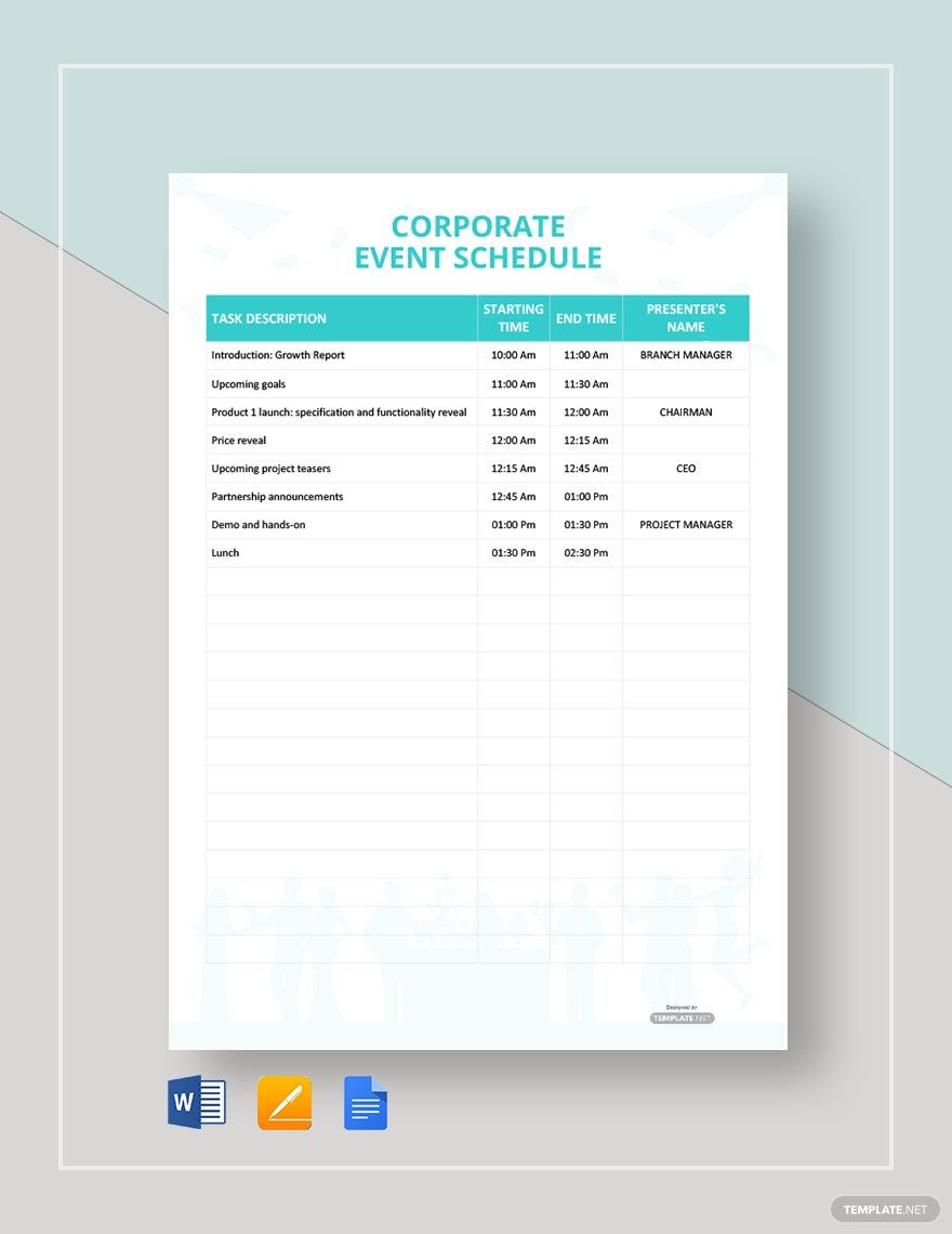 Corporate Event Schedule Template Download In Word Google Docs 
