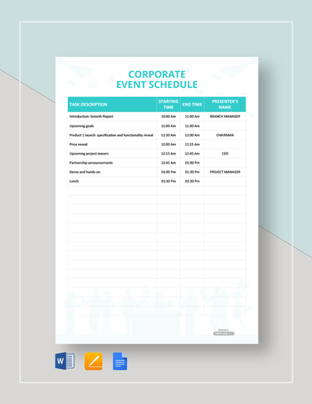 Event Production Schedule Template - PDF | Word | Apple Pages | Google Docs