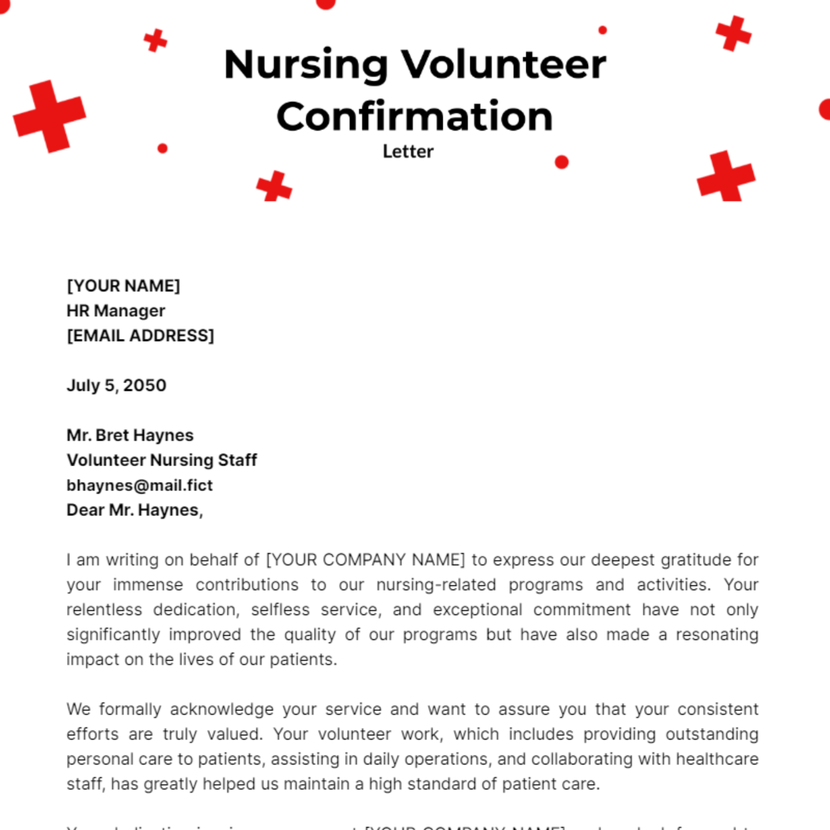 Nursing Volunteer Confirmation Letter Template - Edit Online & Download