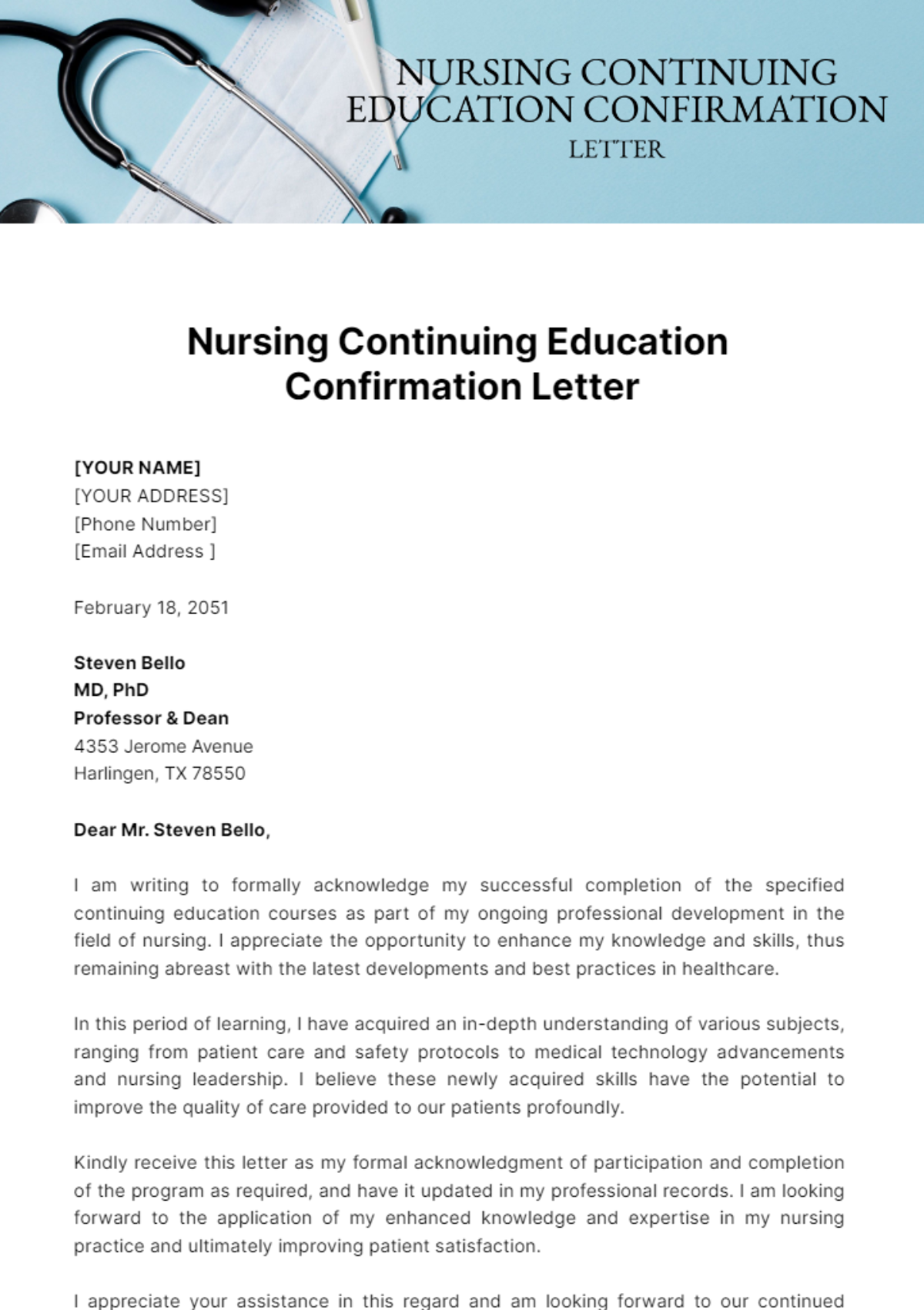 Nursing Continuing Education Confirmation Letter Template - Edit Online & Download