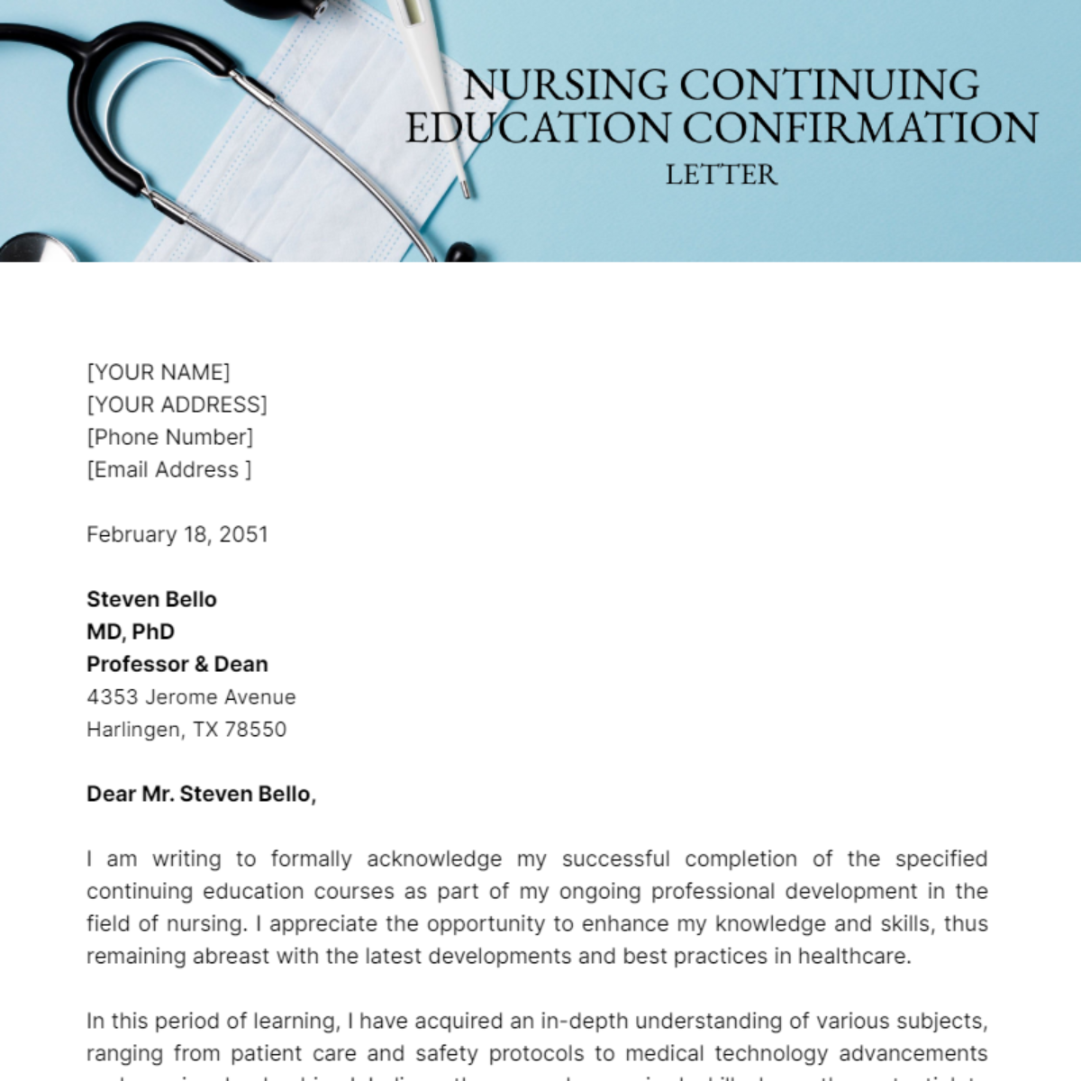 Nursing Continuing Education Confirmation Letter Template - Edit Online & Download